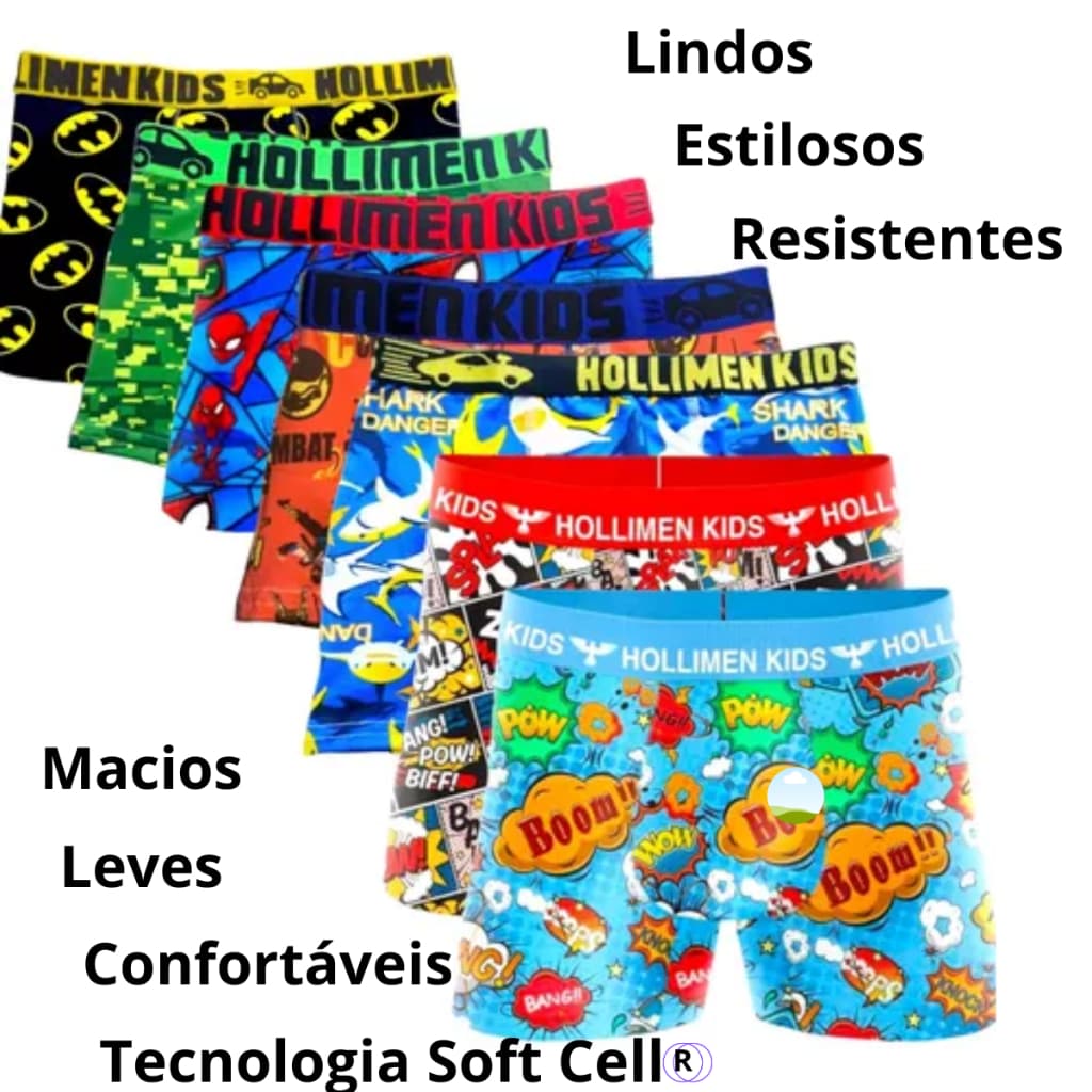 Kit 5 Cuecas Boxer Infantil Microfibra Cueca Box Para Crianças