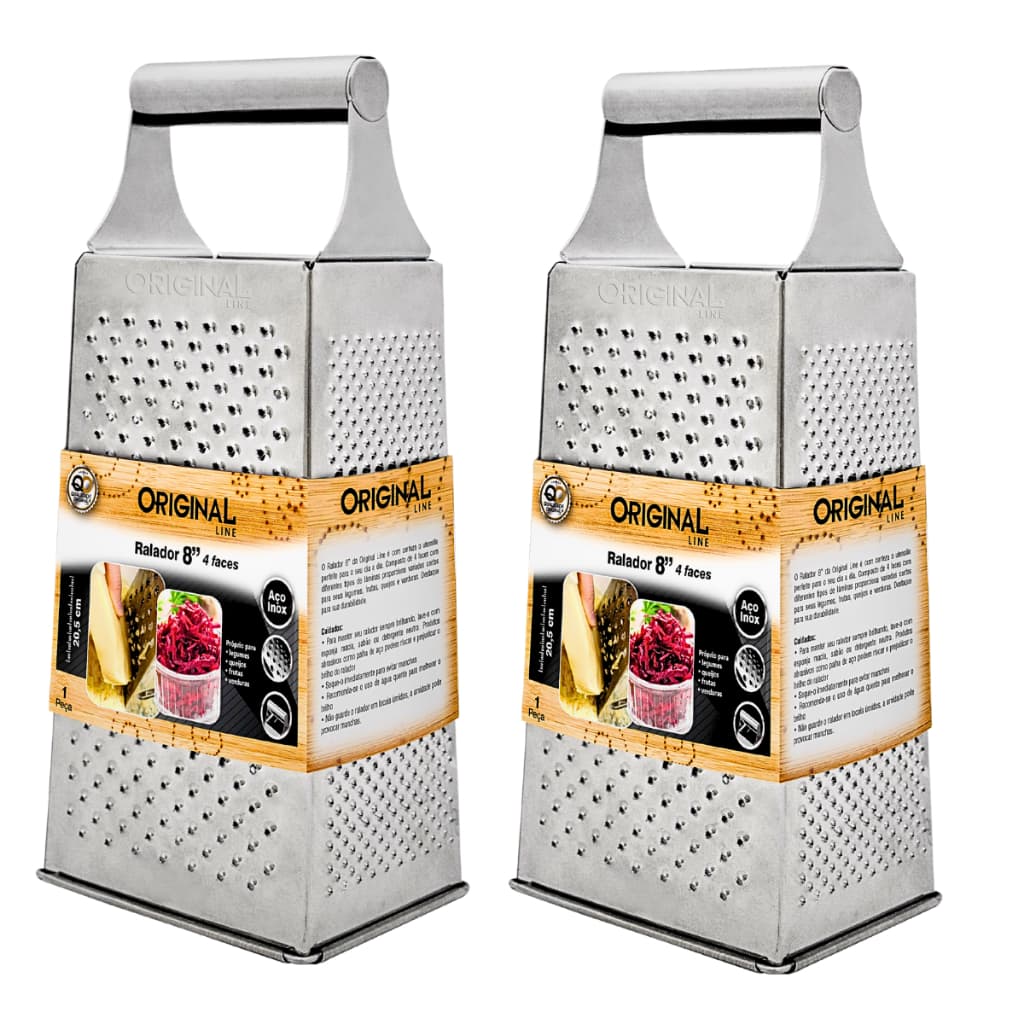 Ralador de metal Alça de plástico Original Line 21 cm Aço inoxidável Durabilidade Cozinha prática Ergonomia Multifuncional Base antiderrapante Lâminas versáteis Facilidade de limpeza Ralação eficiente Conforto no manuseio Utensílio de cozinha Qualidade ga