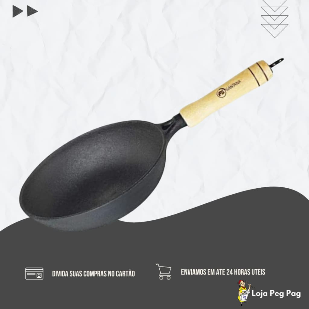 Frigideira Wok de Ferro Fundido 24 Cm Sem Tampa
