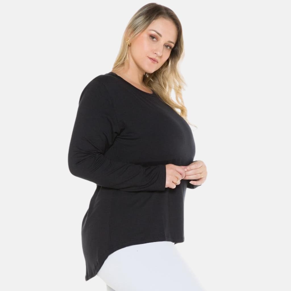 Blusa Feminina Plus Size Mullet Manga Longa Conforto 1136-A