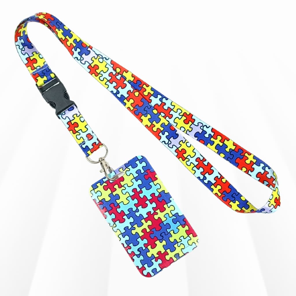 Kit Cordão Autismo com Porta Crachá Identificação Autista