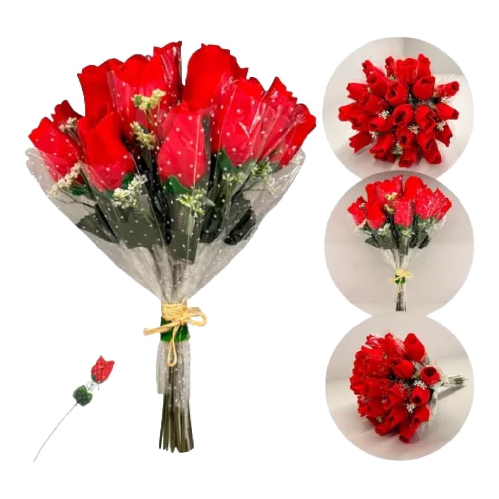 12 Botao de Rosa Artificial Aveludada Unidade Enfeite Decoração Presente Mãe Namorada