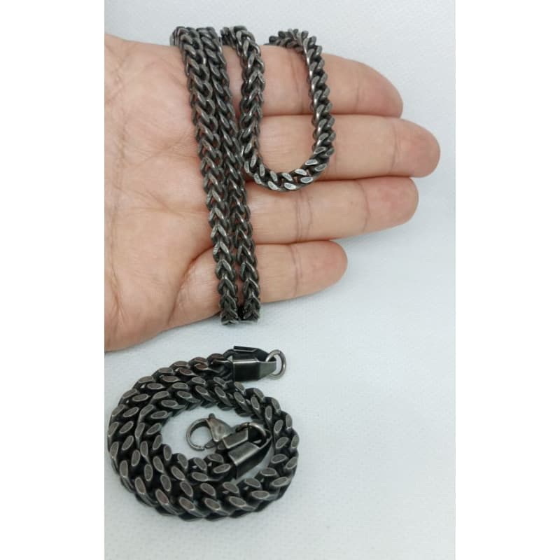 Corrente Cordão 5 mm + Pulseira na cor Grafite