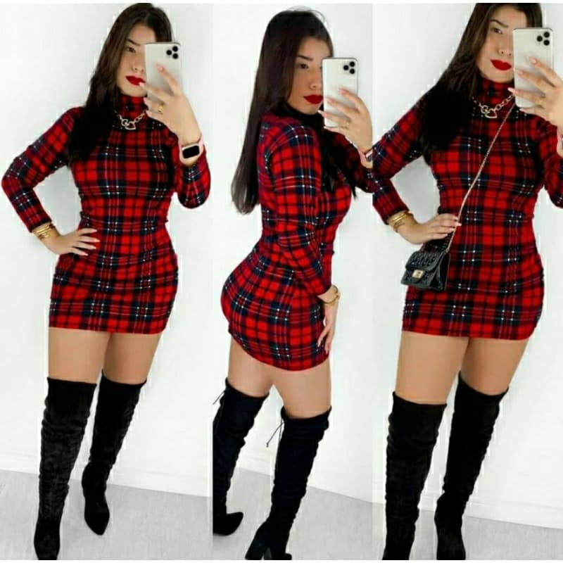 Vestido Feminino Xadrez Manga Longa > Estilo e Elegância em uma Peça Só!