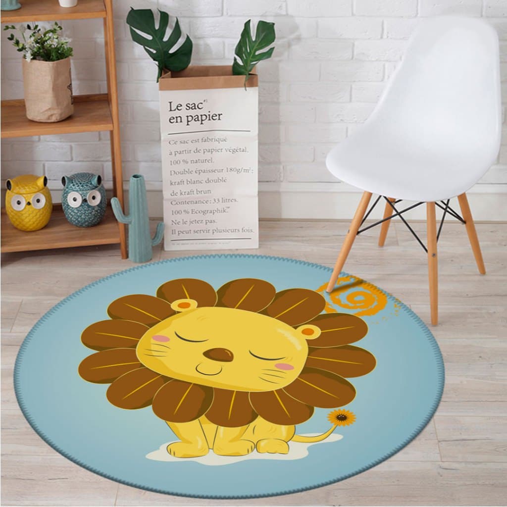 Tapete Kids Redondo Decorativo Antiderrapante 88x88cm Leão