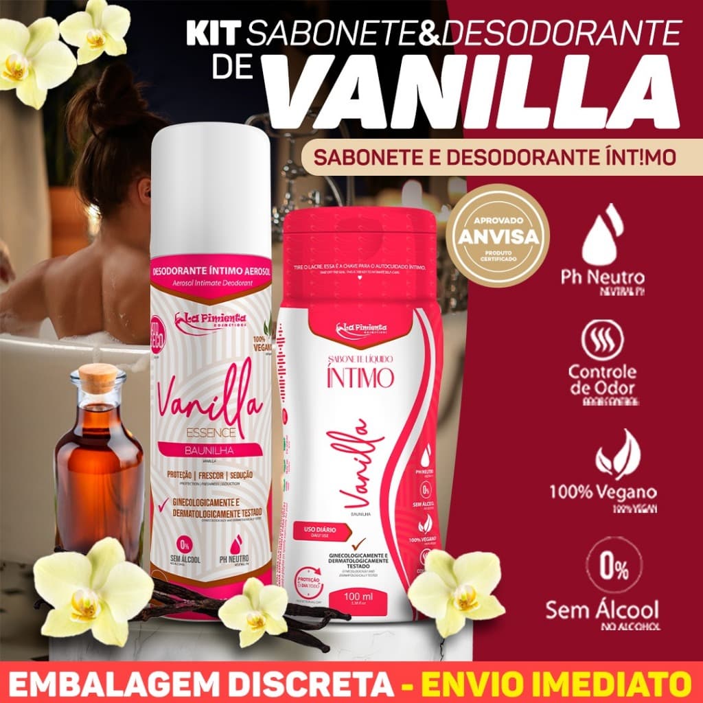 DESODORANTE ÍNTIMO AFRODISÍACO DE VANILLA SEM PARABENOS PH NEUTRO SEM ÁLCOOL PARA AUTO CUIDADO