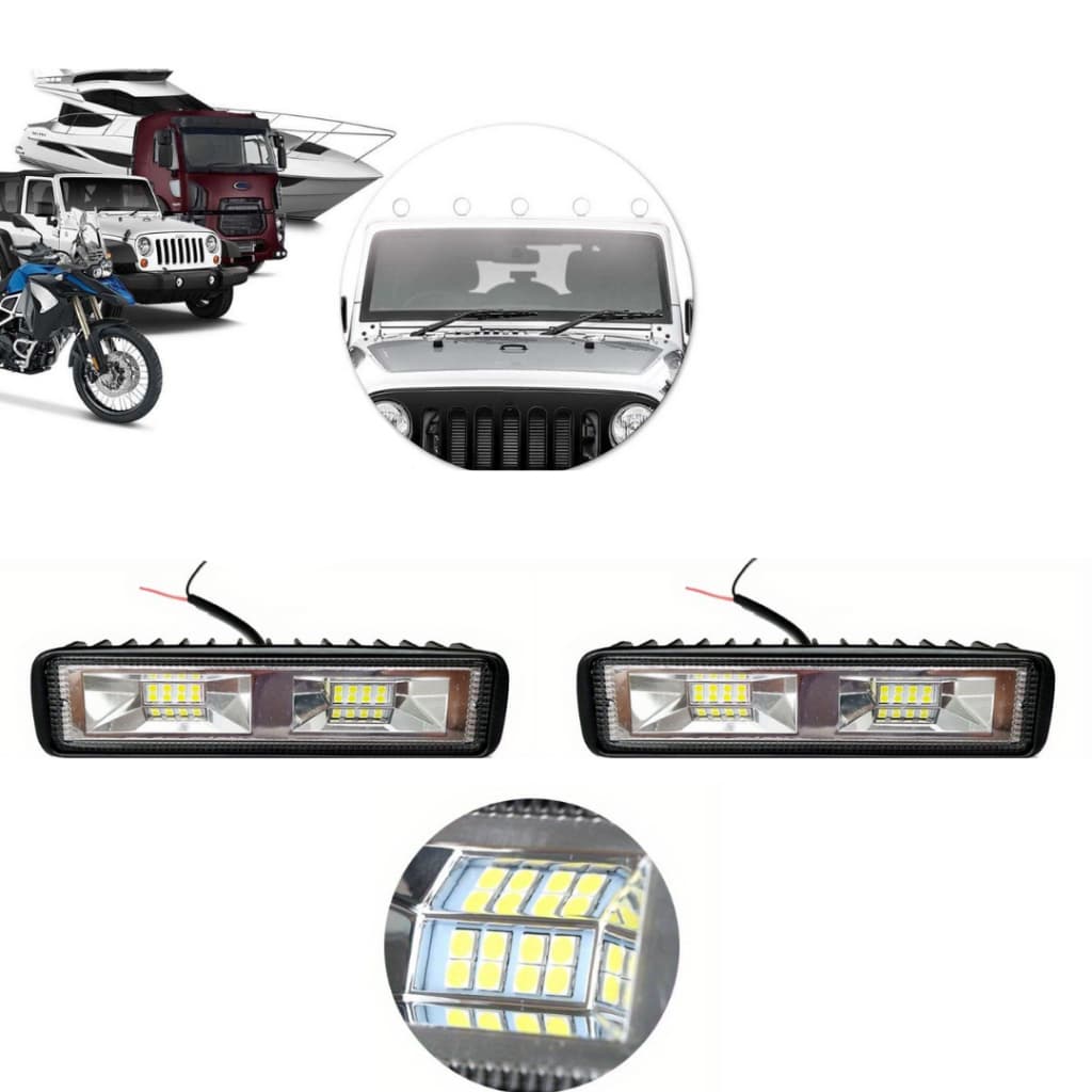 Par de Farol de Milha 16 Leds 48W 9-36V Com Strob Para Carro, Motocicletas , Caminhões , Barcos , Trator