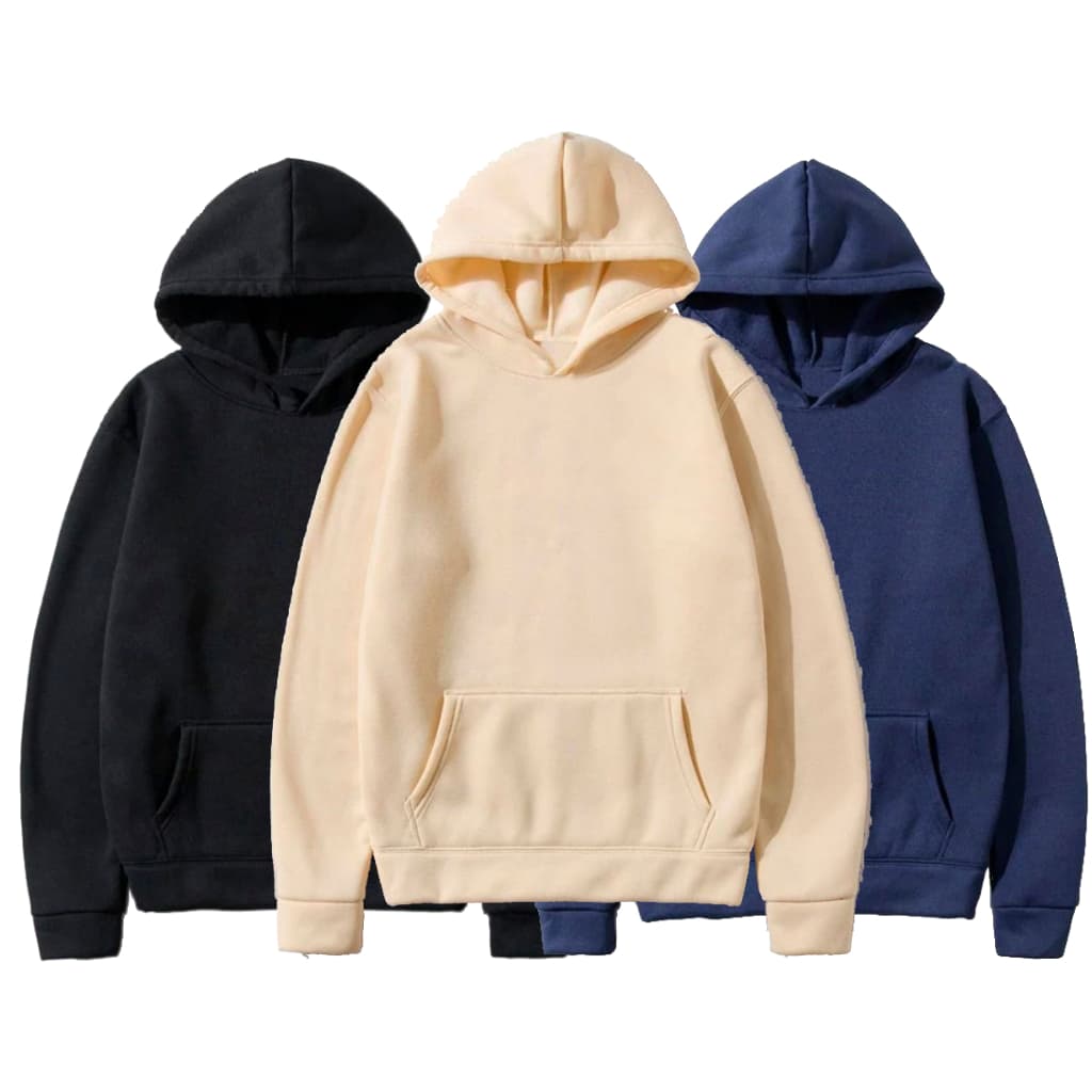 Kit 3 Blusas Moletom Canguru Com Capuz Liso Frio Unissex Masculino e Feminino Com Bolso