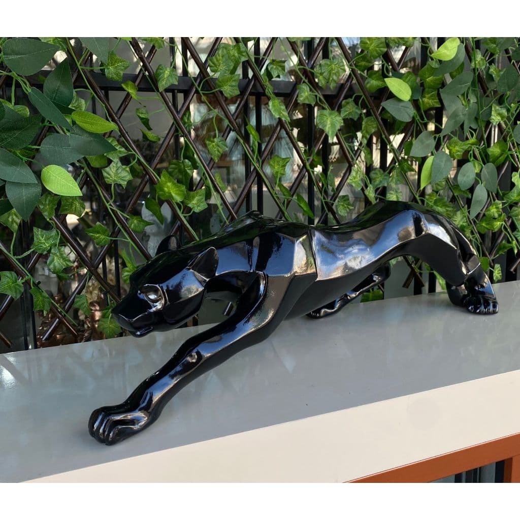 Pantera Ataque G Preta Brilho 65CM Decoração Peça de Luxo Sala Escritório Feita No Brasil