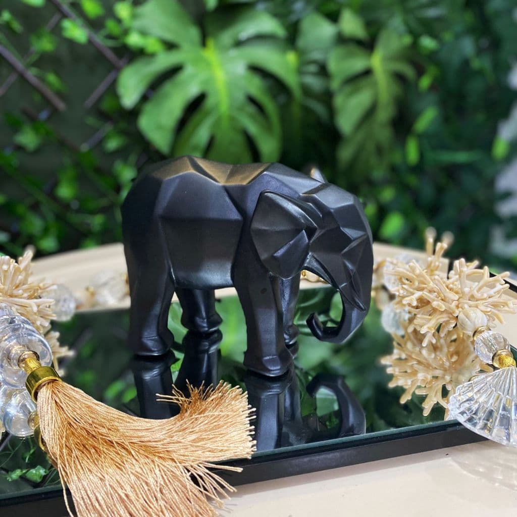 Enfeite Elefante Geométrico 3D  P Preto Fosco Decoração Luxo Escritório Sala Casa