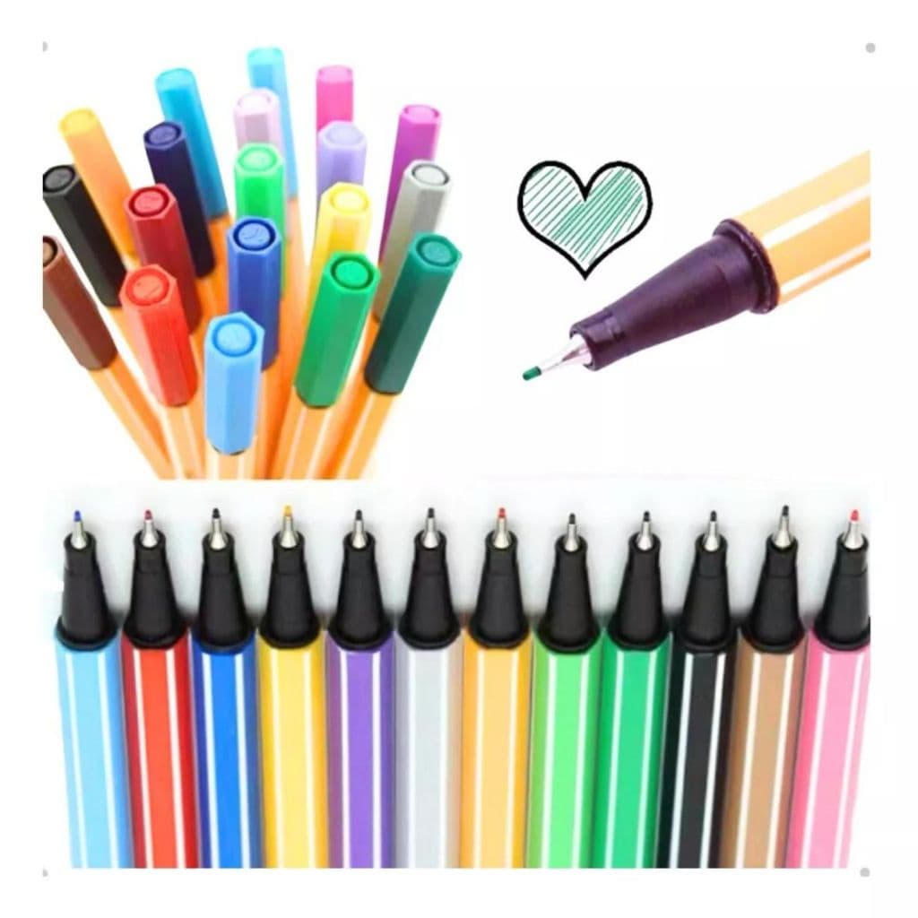 Kit 24/36 Canetas Coloridas Fine Line Ponta Fina 0.4 mm 1ª Linha