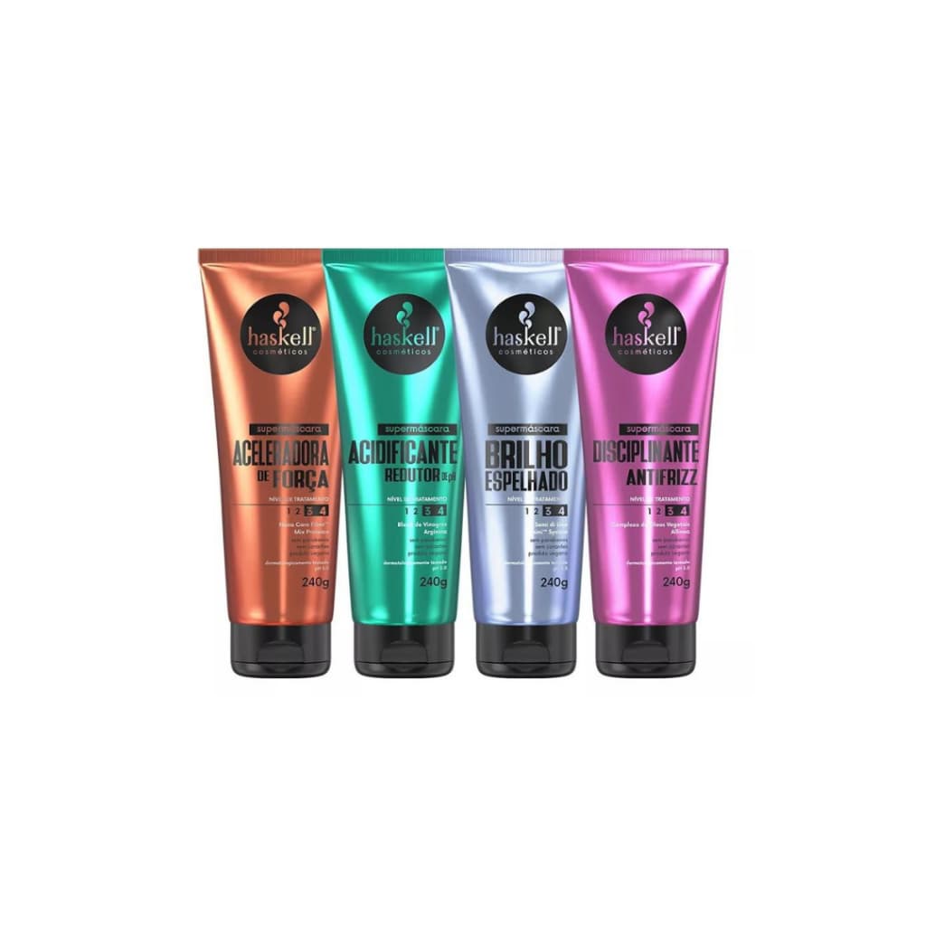 Kit 4 Supermáscaras Tratamento Ultraintensivo 240g Haskell Cuidados com Cabelo Salão de Beleza Feminina Reconstrução