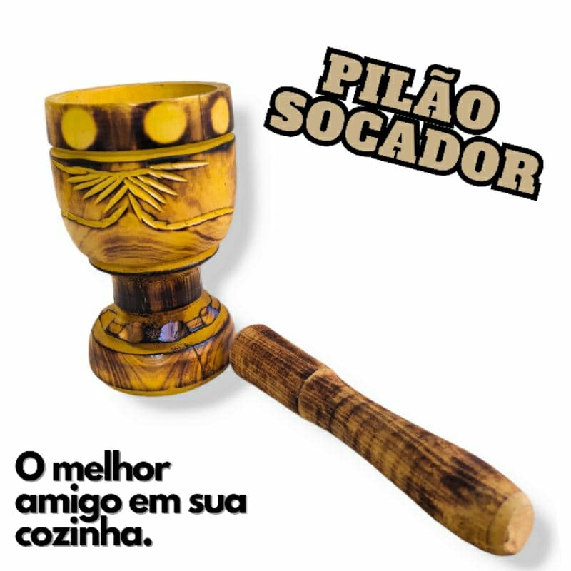 Pilão artesanal em madeira 16 cm pequeno alho amassador rústico