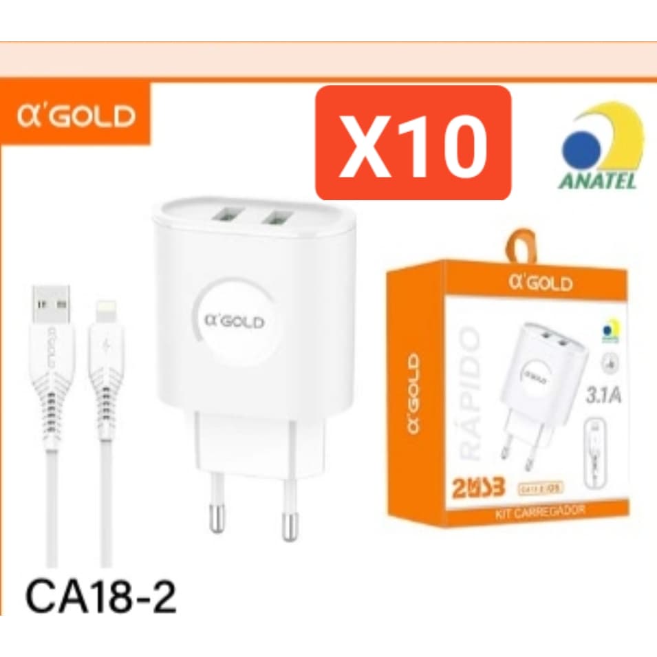kit 10/6 Carregador com cabo Rápido ios Ca18-2