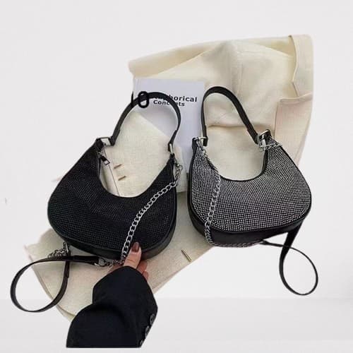 ASAYONG BOLSA DE OMBRO BRILHO MODELO LUA ALÇA CORRENTE