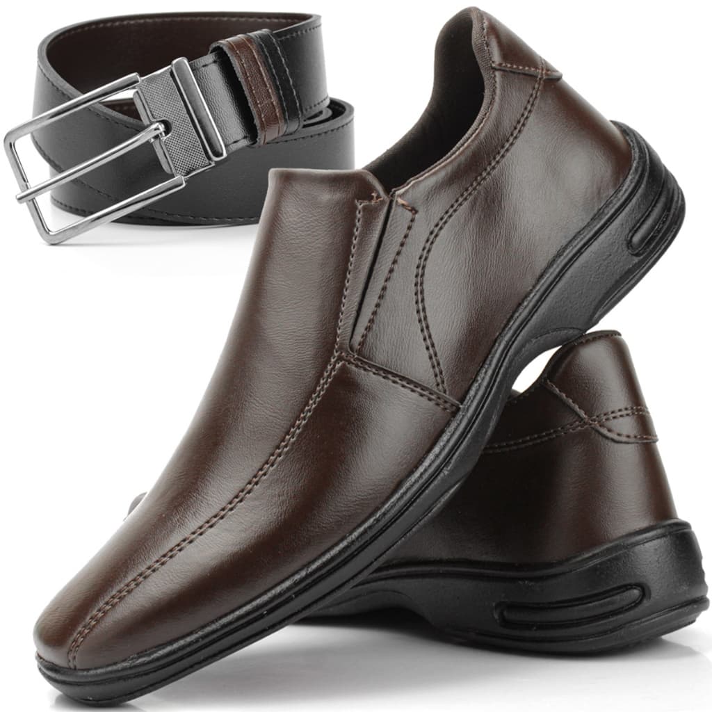 Kit Sapato Masculino Social Ortopédico Confort Para Trabalho Escritório Sport Fino + Cinto Social Homem