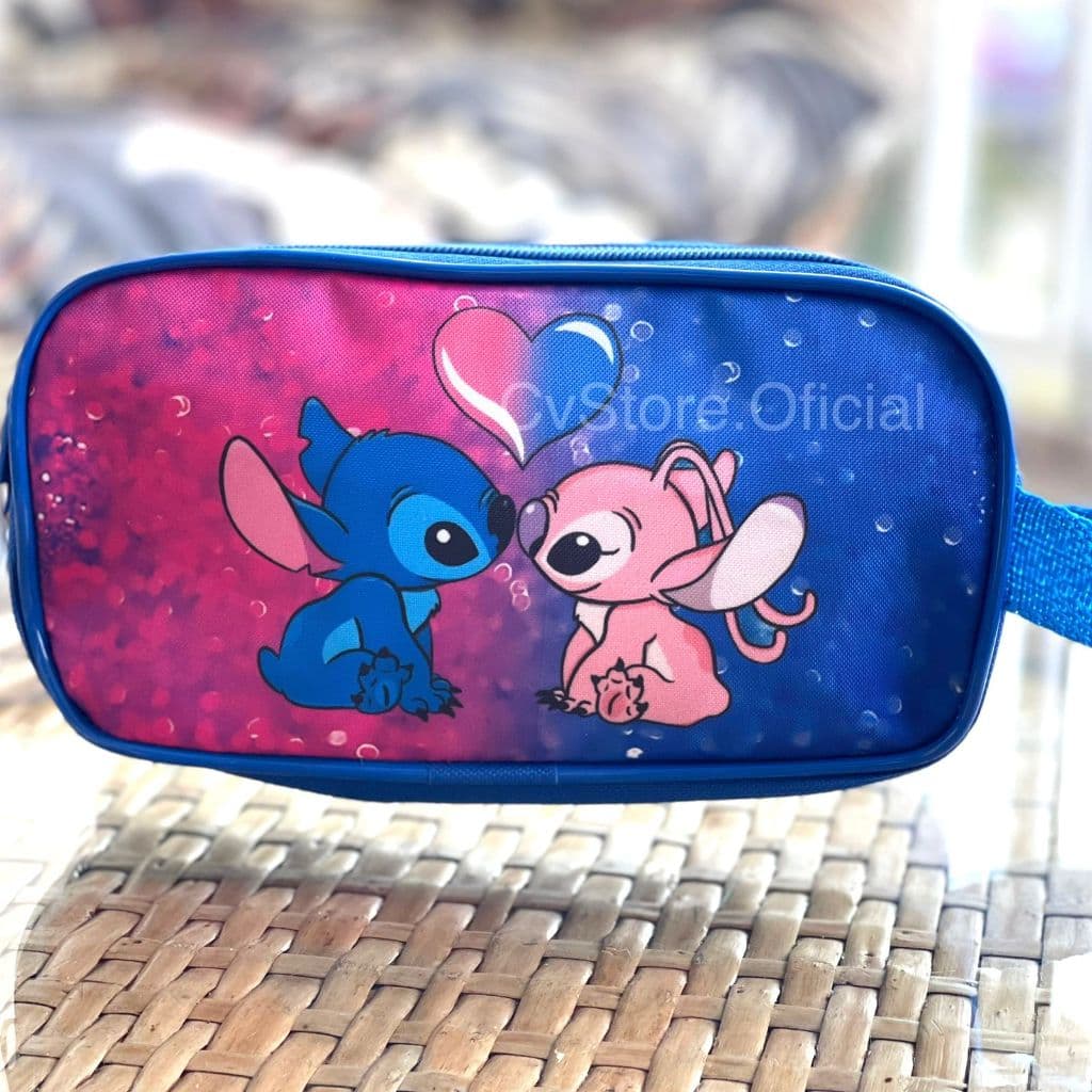 Estojo Duplo Infantil Escolar Personagem Lilo & Stitch 2 Zíperes Compartimentos Menino Menina Material Volta As Aulas