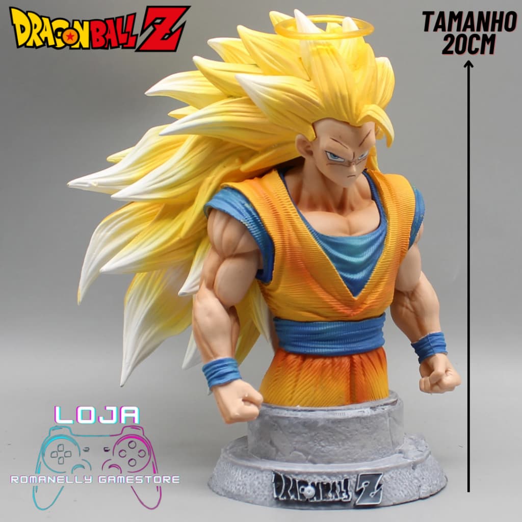 Busto Goku Super Saiyajin 3 20cm SSJ3 Dragonball Z Actions Figures Colecionaveis Dragon ball GT para Enfeite Decoração Presente Anime Geek Gamer