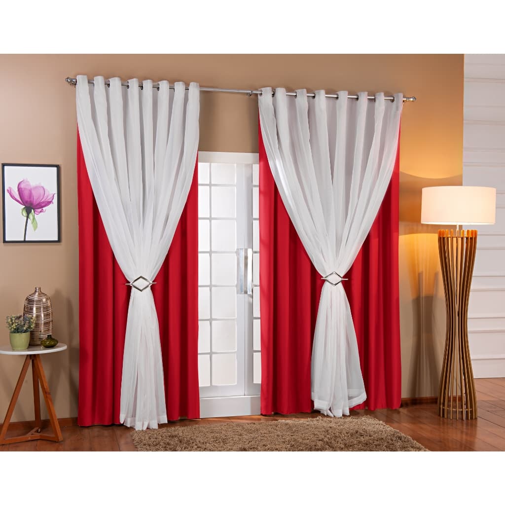 Cortina Blackout Com Voil 5,00x2,50 Sala E Quarto Vermelho
