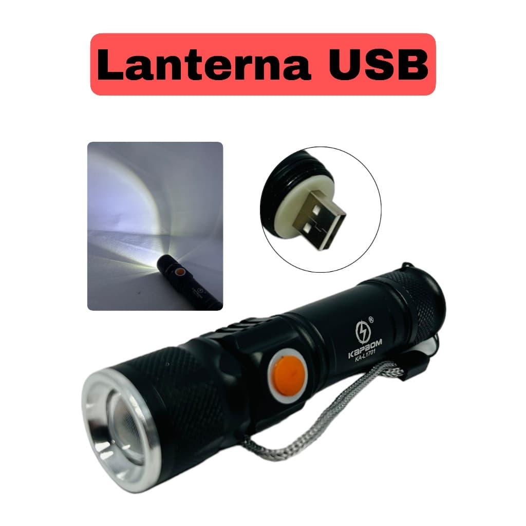 Mini Lanterna Recarregavel Usb Led Cor Da Luz Branco (KA-L1701)