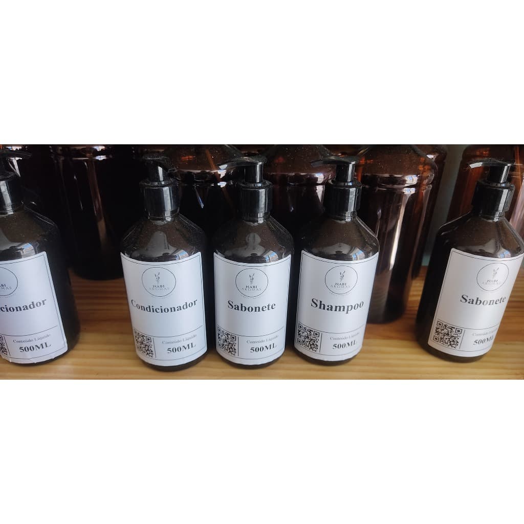 Kit Banheiro Shampoo Condicionador E Sabonete Refil Frasco Âmbar Com Válvula Decoração Banheiro Minimalista