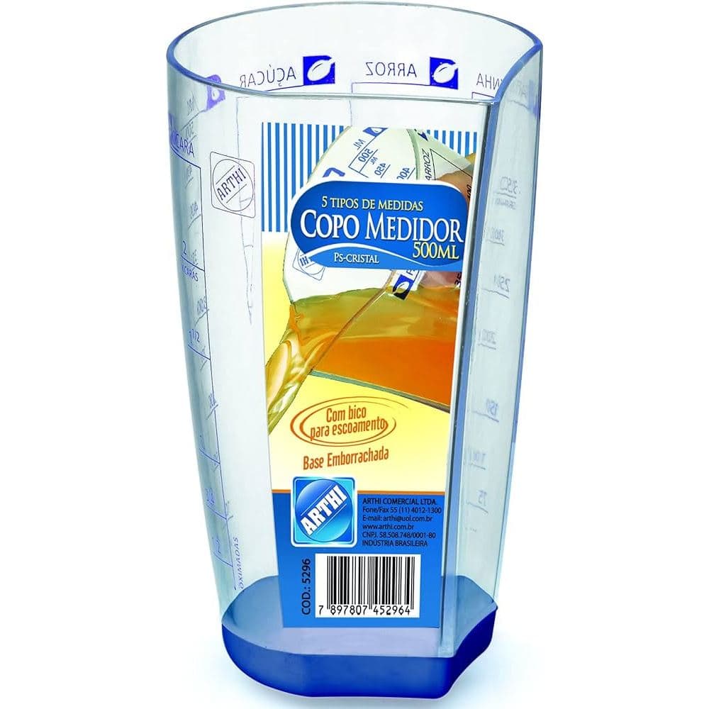 Copo Graduado Medidor 500Ml Com 5 Medidas - Arthi Acrilico
