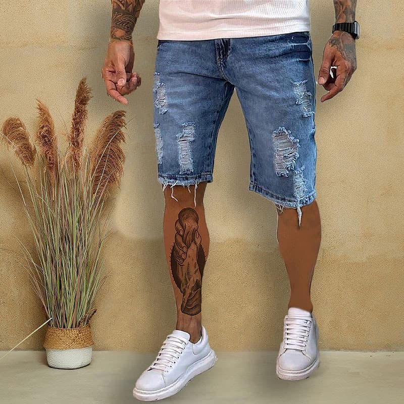 TOP Bermuda Jeans Masculina Rasgado 100% Algodão