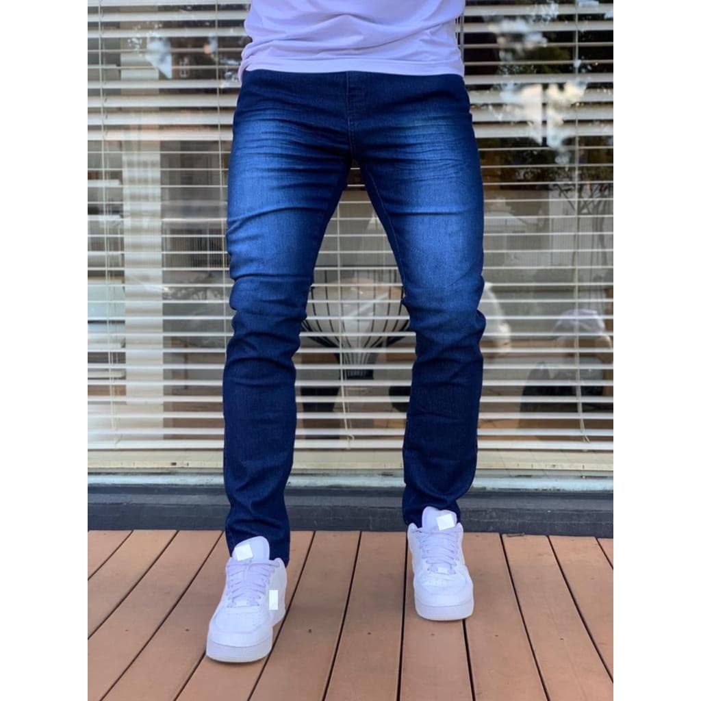 Calça Jeans Masculina Original Algodão Elastano Roupas Masculina Azul Marinho Escuro