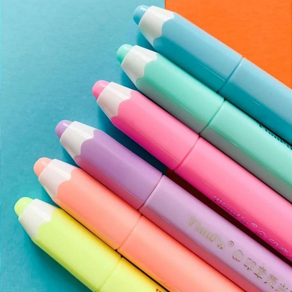 6 Cores Marca texto Com Carimbo Criativa Lápis Fofa com Carimbo Neon Papelaria/Escritório/Escola