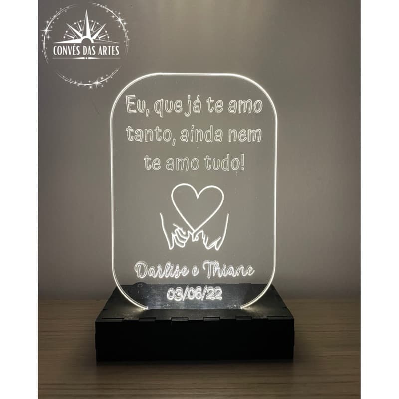 Luminária Personalizada I Love You/Amor/Love/Led/Abajur/Acrílico/Namorados/Casal/Romantico/Criativo/Presente
