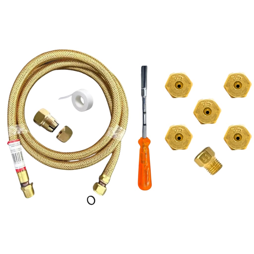 Kit Completo Conversão Bico Injetor Fogão Para Gás Encanado Mangueira Cobre