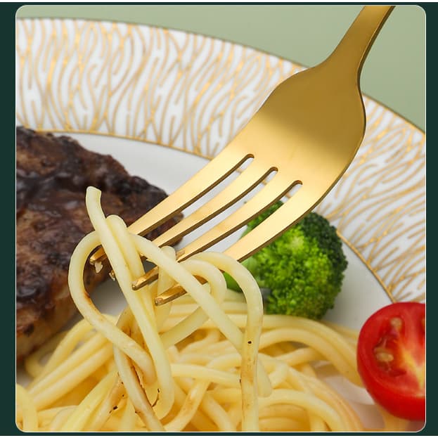 6 Peças Talheres Aço Inox Stainless Steel Mesa Posta Garfo Dourado Linha Luxo - Envio Já