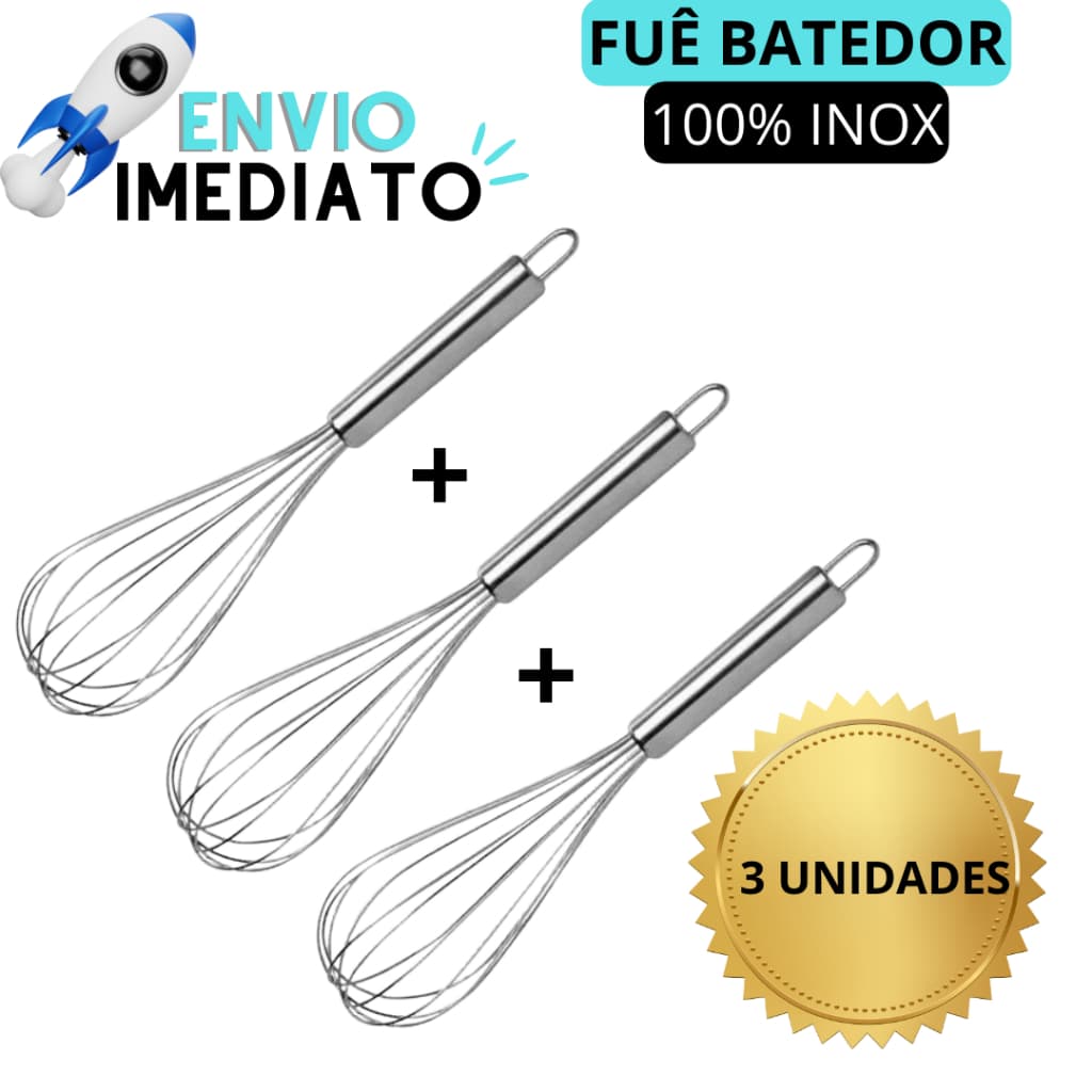 KIT 3 Fuê Batedor Manual Para Bolos e Receitas Confeitaria Para Massas Batedor de Ovos Claras em Neve Fouet