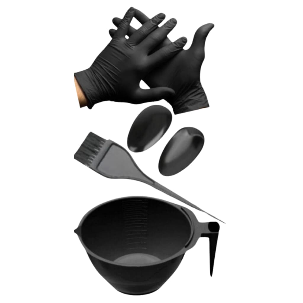 Kit de Cumbuca, Pincel, Luvas e Protetor de Orelhas para Aplicar Tintura Capilar, Escova Progressiva e outros cosméticos