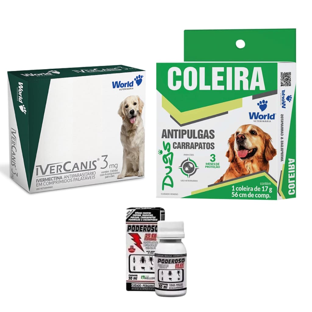 Kit Completo remedio contra pulgas e carrapatos CACHORRO AMBIENTE - ENVIO IMEDIATO