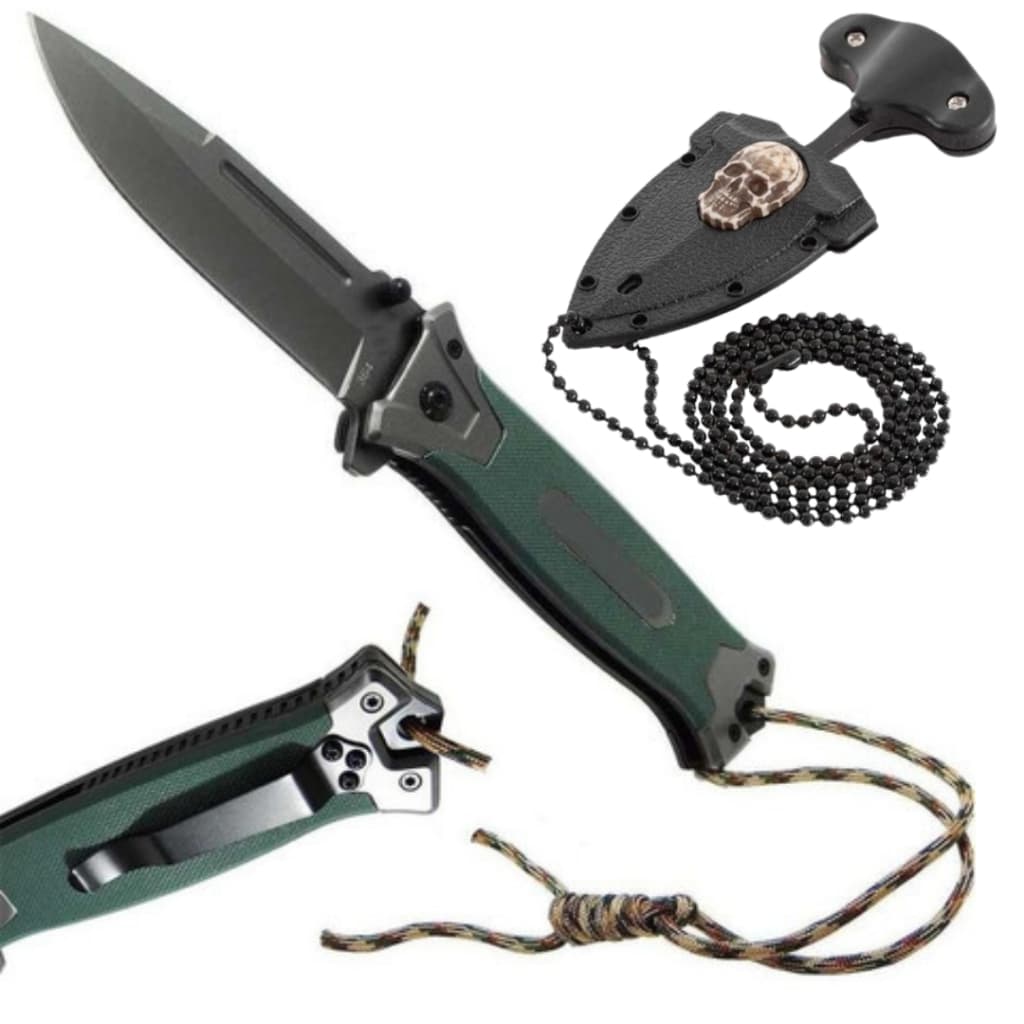 Dog Tag com corrente + Canivete Semi Automatico Paracord