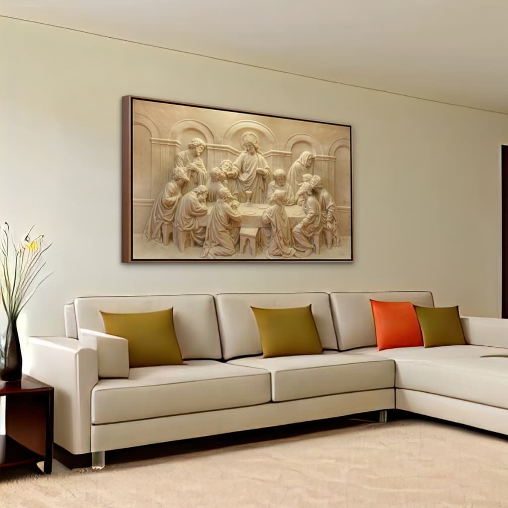 Oferta de Quadro Decorativo Luxo A Última Ceia com Moldura Tecido Canvas tamanho 93cm ou 103cm