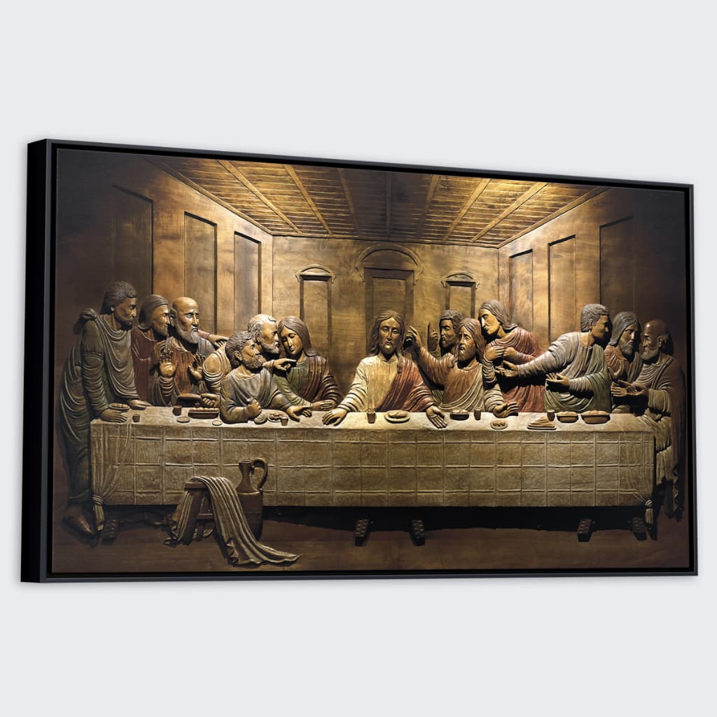 Quadro Religioso Cristão Decorativo A última Santa Ceia Com Jesus Tecido Canvas 93cm ou 103cm com Moldura