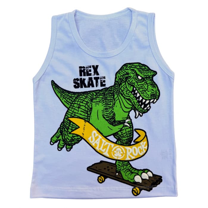 Camisa regata infantil menino dinossauro de skate