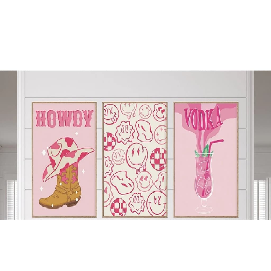 Quadros decorativos feminino Trendy Boot Retro Cowboy (3 peças)