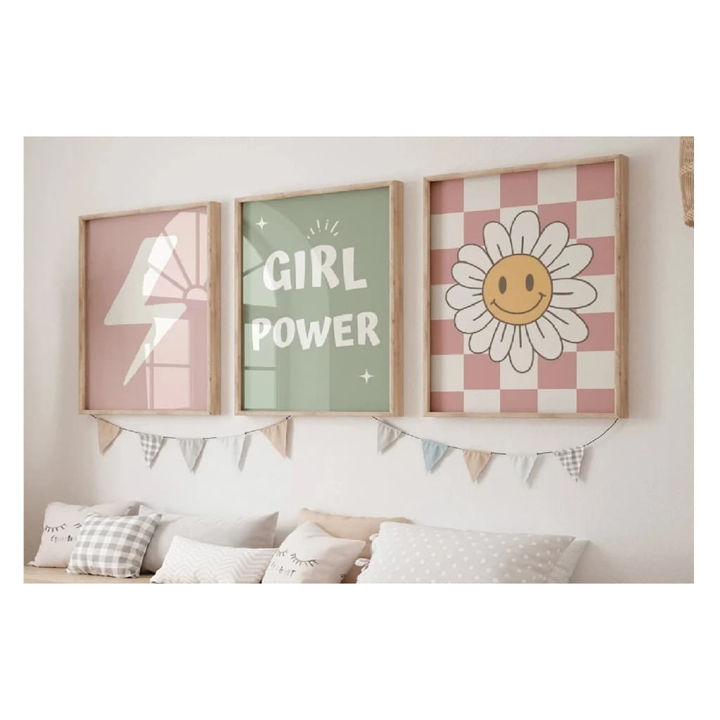 Quadros decorativos Afirmação Positiva Groovy, Daisy Girls (3 peças)