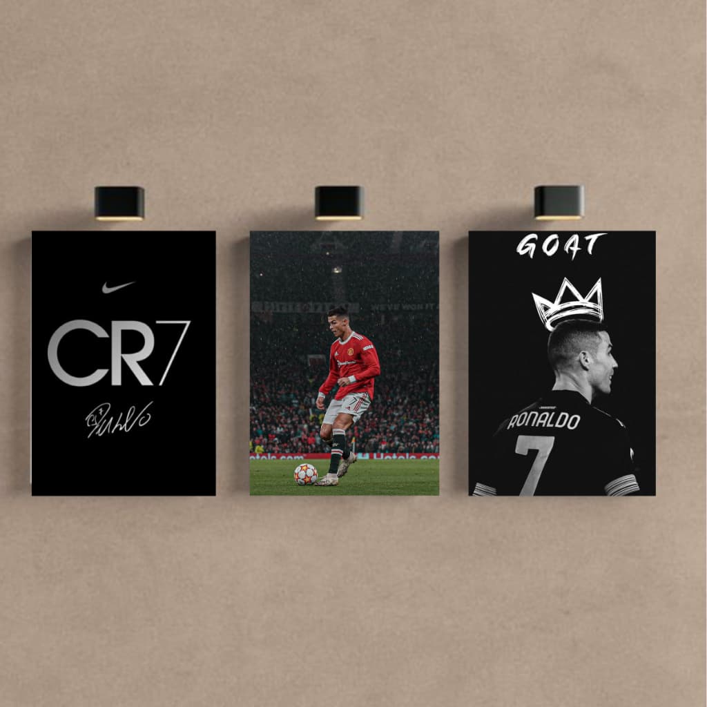 Kit 3 Placas Decorativas Cristiano Ronaldo CR7 MDF 3mm 20x30cm