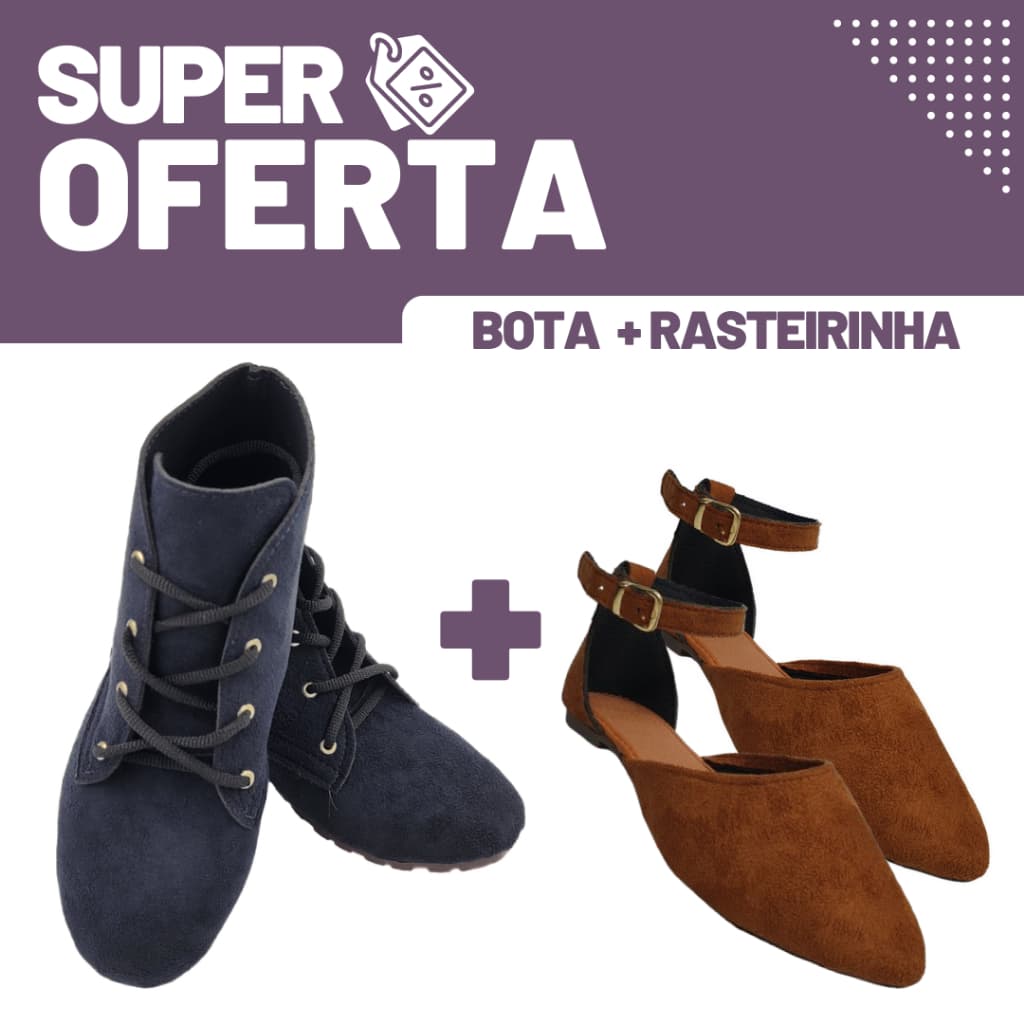Kit Bota Feminina Cano Curto E Sandália Sapatilha Rasteira Samolé Fivela