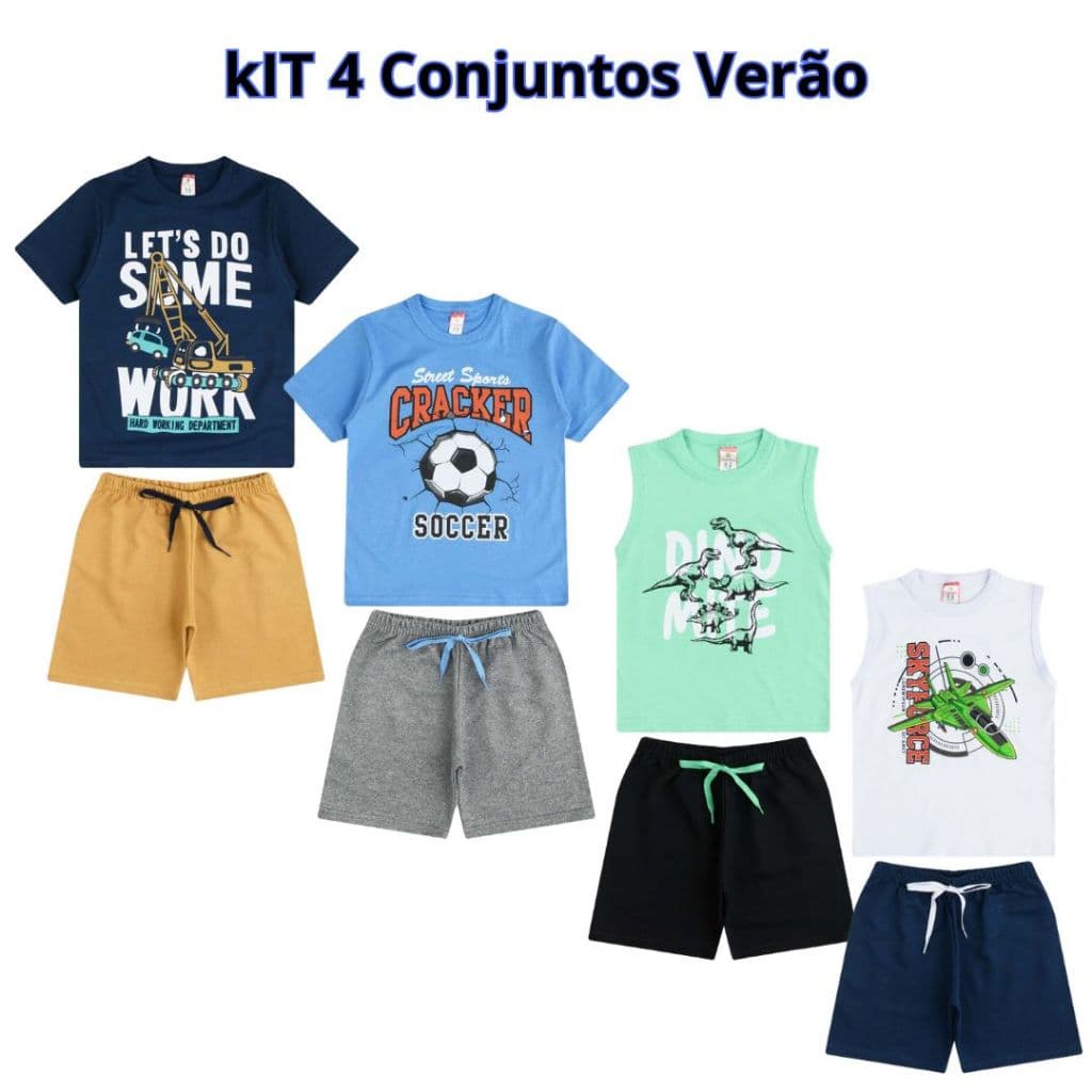 Kit 8 Peças Verão Menino Infantil e Juvenil 1 ao 16