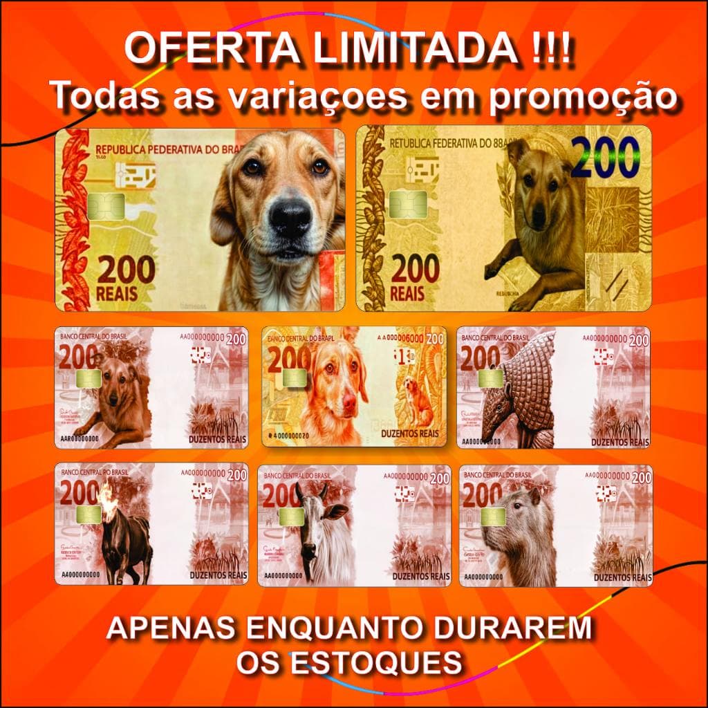 Adesivos Para Cartão Nota de 200 reais Cachorro, Adesivo Skin Cartão, película Adesiva, caramelo.