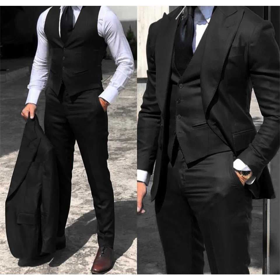 Terno Masculino Oxford Euro - Gramatura 180 - Grosso - Completo Preto Luxuoso (Paleto+calça+colete) Gravata de brinde