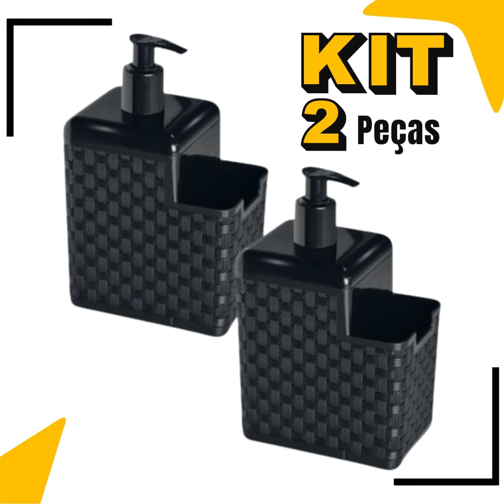 Kit com 2 Porta Detergente Sabão 2 em 1 Com Suporte Para Bucha Esponja Rattan