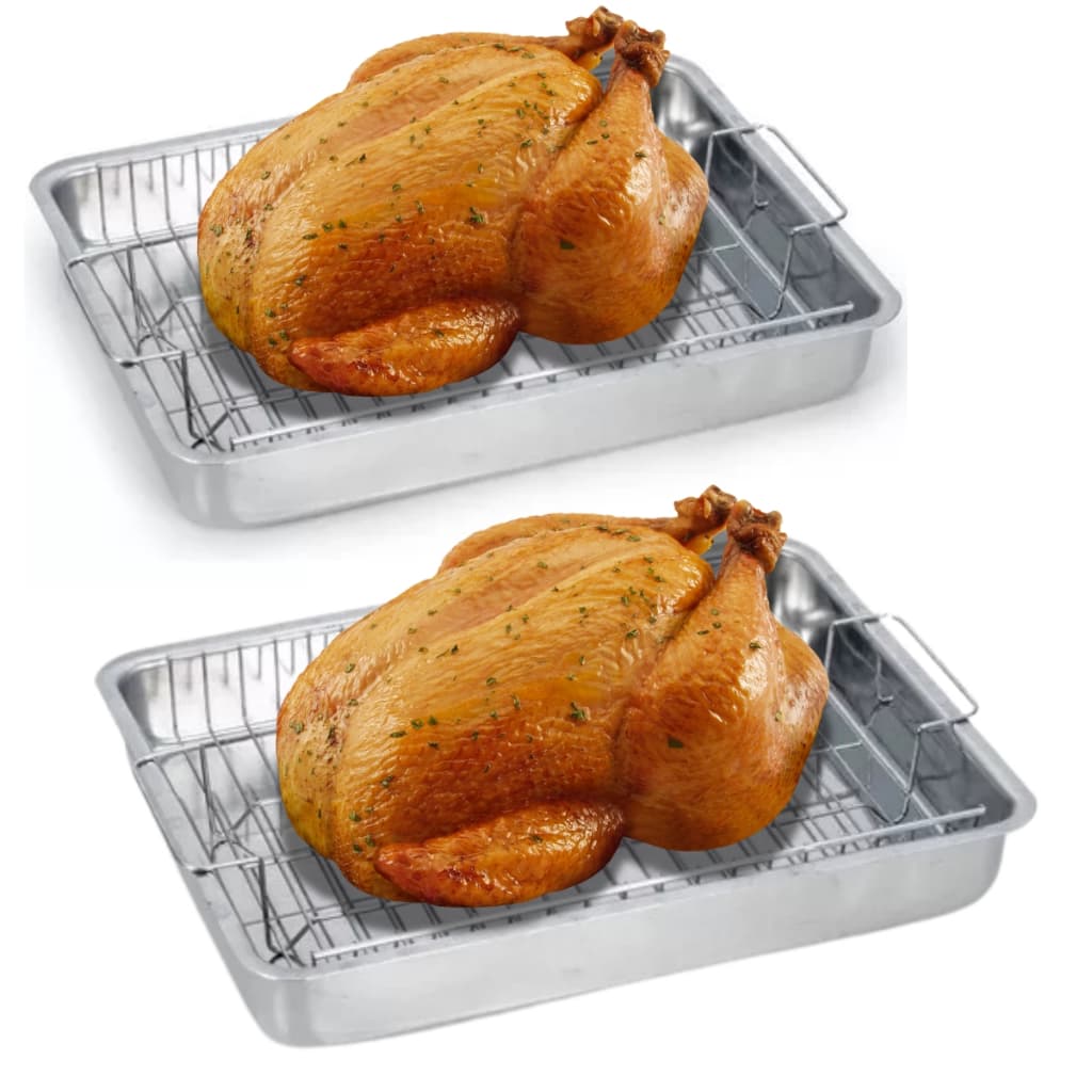 Conjunto 2 Tabuleiros Assadeiras Altas de Frango 40 x 28 cm com Grelha 2 em 1