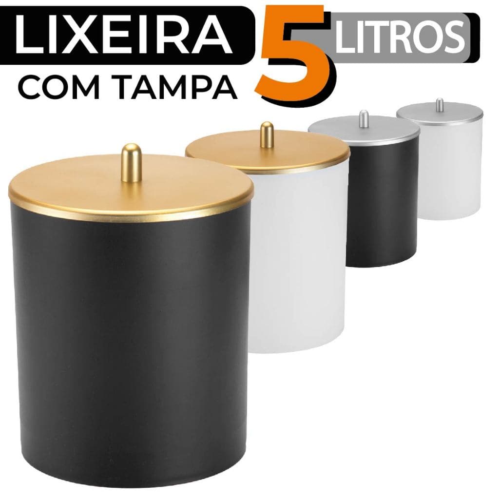Lixeira Com Tampa 5 Litros Banheiro Cozinha Lavabo Escritório Lavanderia Arthi
