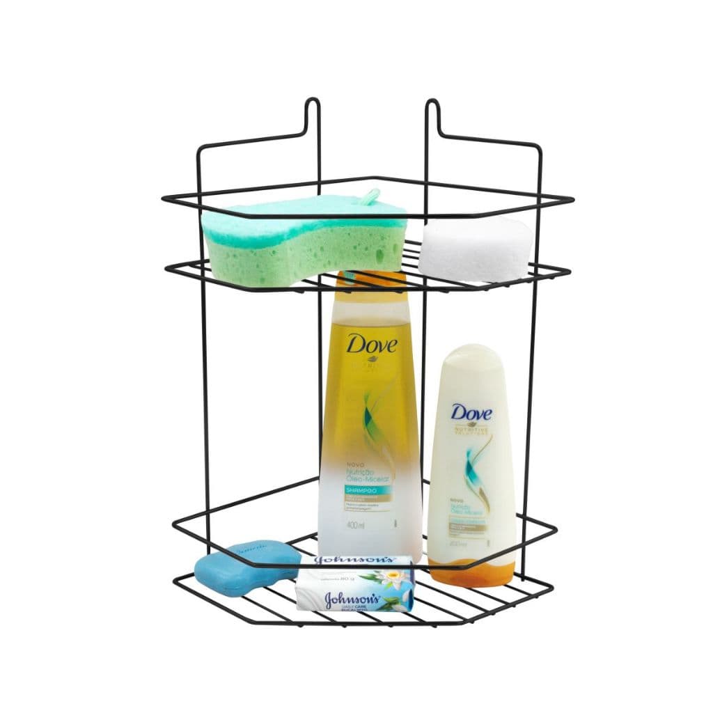 Suporte Para Shampoo De Canto Porta Xampu Duplo Parede Preto